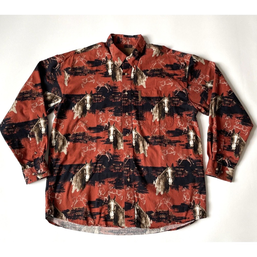 Clearwater Outfitters Shirt Men's Large Long Sleeve Horses Red Cowboy rodeo
